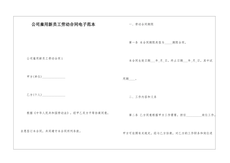 公司雇用新员工劳动合同电子范本_第1页