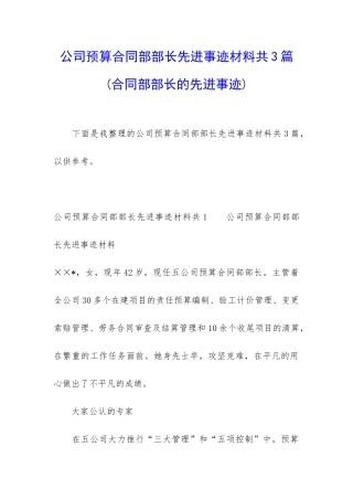 公司预算合同部部长先进事迹材料共3篇
