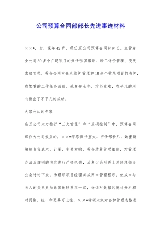 公司预算合同部部长先进事迹材料-