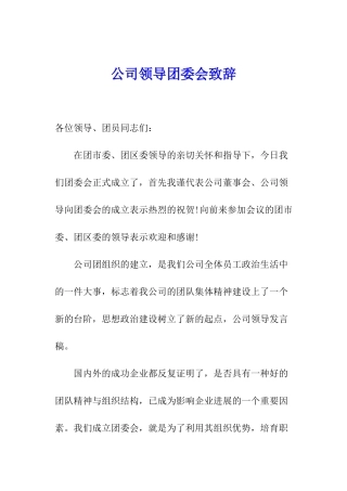 公司领导团委会致辞