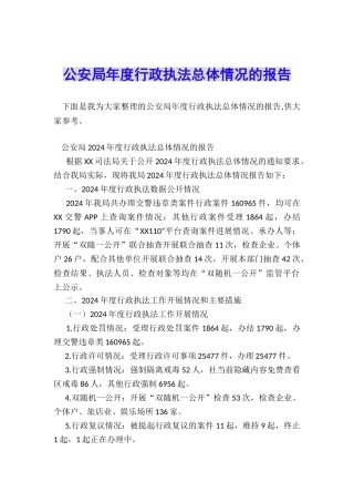 公安局年度行政执法总体情况的报告