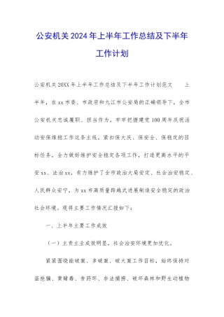 公安机关2024年上半年工作总结及下半年工作计划