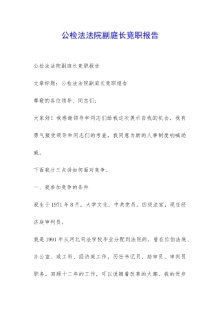 公检法法院副庭长竞职报告-
