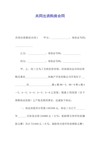 共同出资购房合同