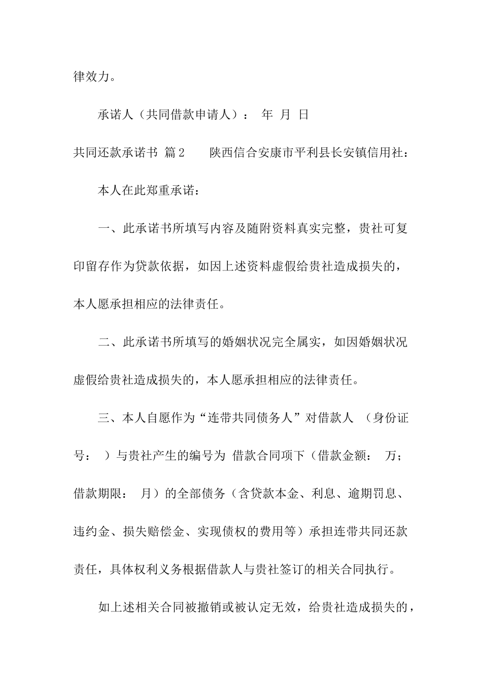 共同还款承诺书模板汇总8篇_第2页