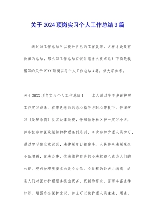 关于2024顶岗实习个人工作总结3篇