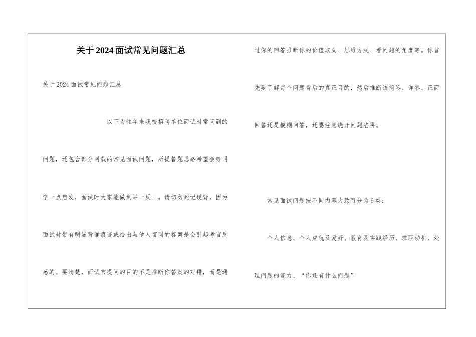 关于2024面试常见问题汇总_第1页