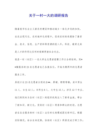 关于一村一大的调研报告-