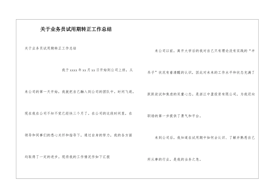 关于业务员试用期转正工作总结_第1页
