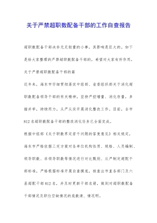 关于严禁超职数配备干部的工作自查报告-