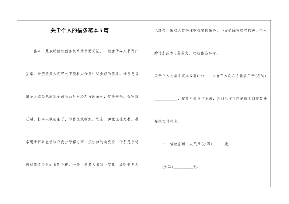 关于个人的借条范本5篇_第1页