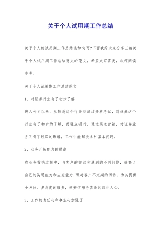 关于个人试用期工作总结-