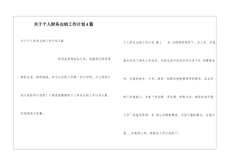 关于个人财务出纳工作计划4篇_第1页