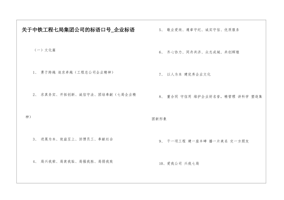 关于中铁工程七局集团公司的标语口号-企业标语_第1页