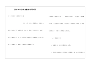关于五年级体育教学计划3篇