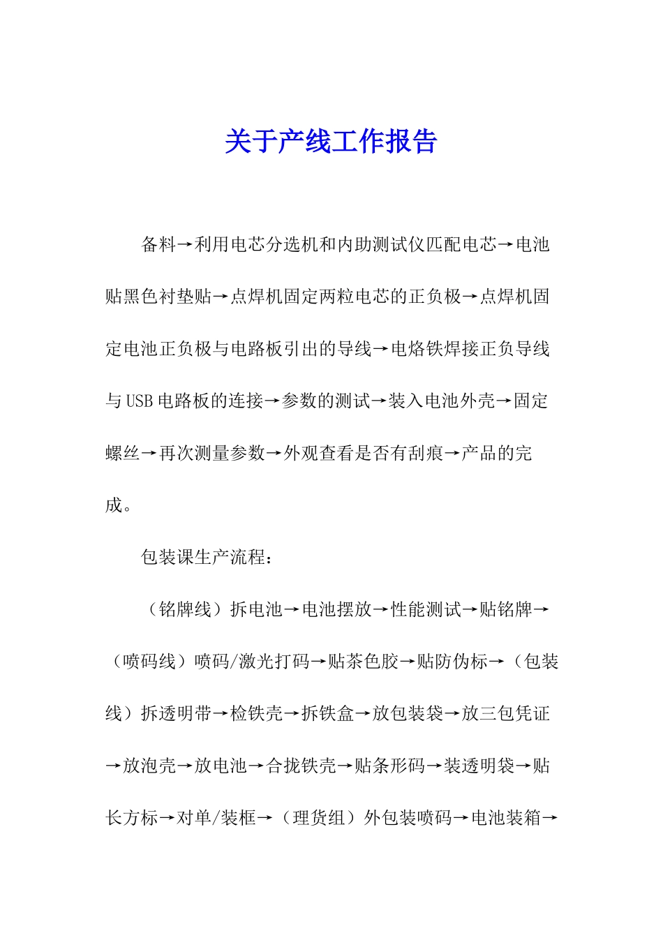 关于产线工作报告_第1页