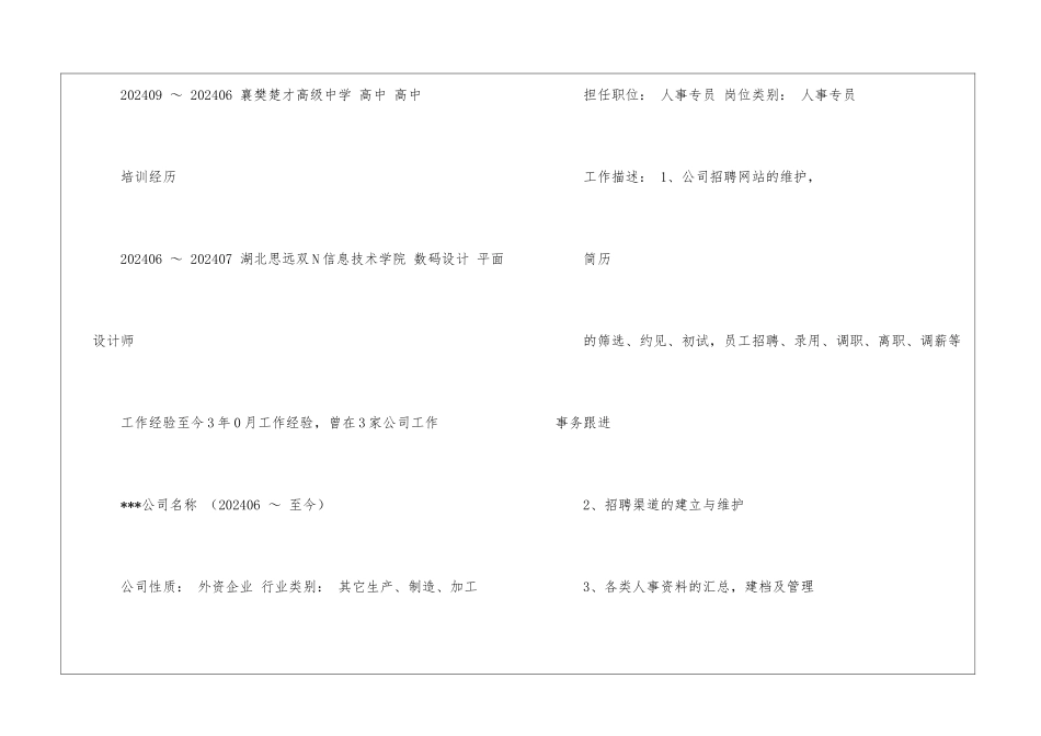 关于人事专员的个人简历_第2页