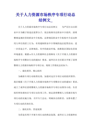 关于人力资源市场秩序专项行动总结例文