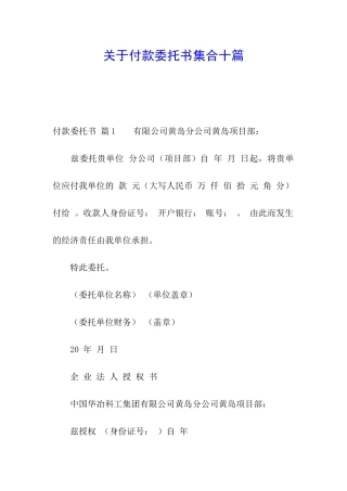关于付款委托书集合十篇