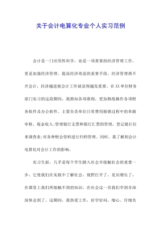 关于会计电算化专业个人实习范例