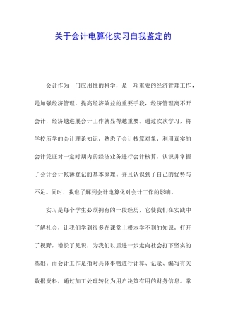 关于会计电算化实习自我鉴定的