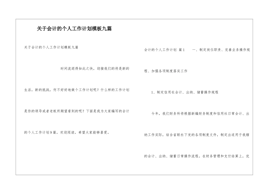 关于会计的个人工作计划模板九篇_第1页