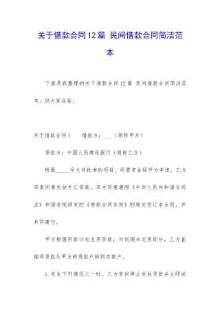 关于借款合同12篇-民间借款合同简洁范本