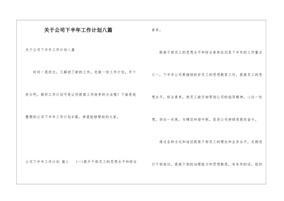 关于公司下半年工作计划八篇_第1页
