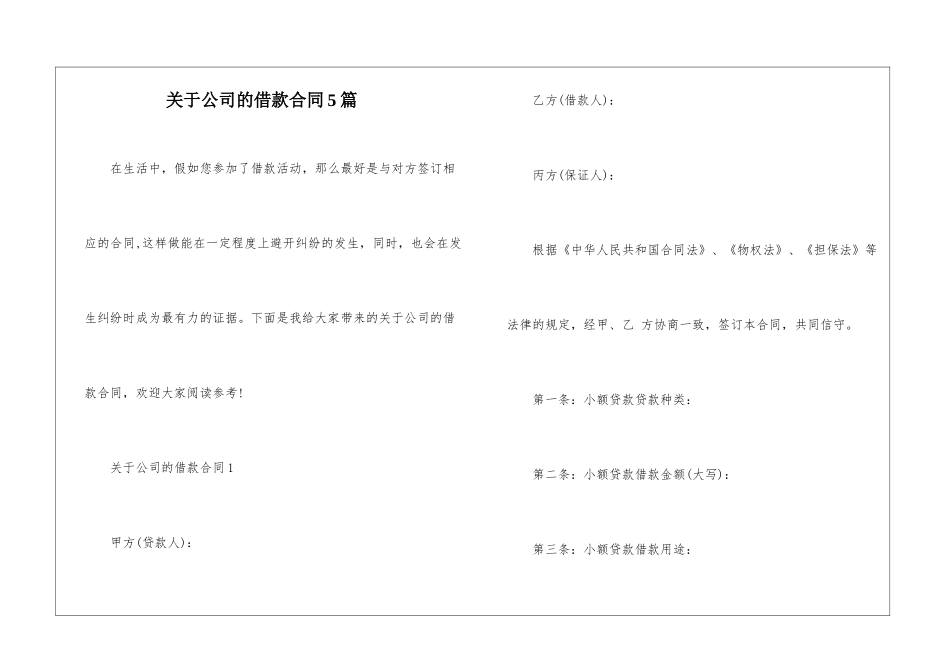 关于公司的借款合同5篇_第1页