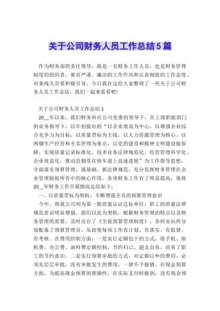 关于公司财务人员工作总结5篇