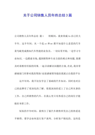 关于公司销售人员年终总结3篇