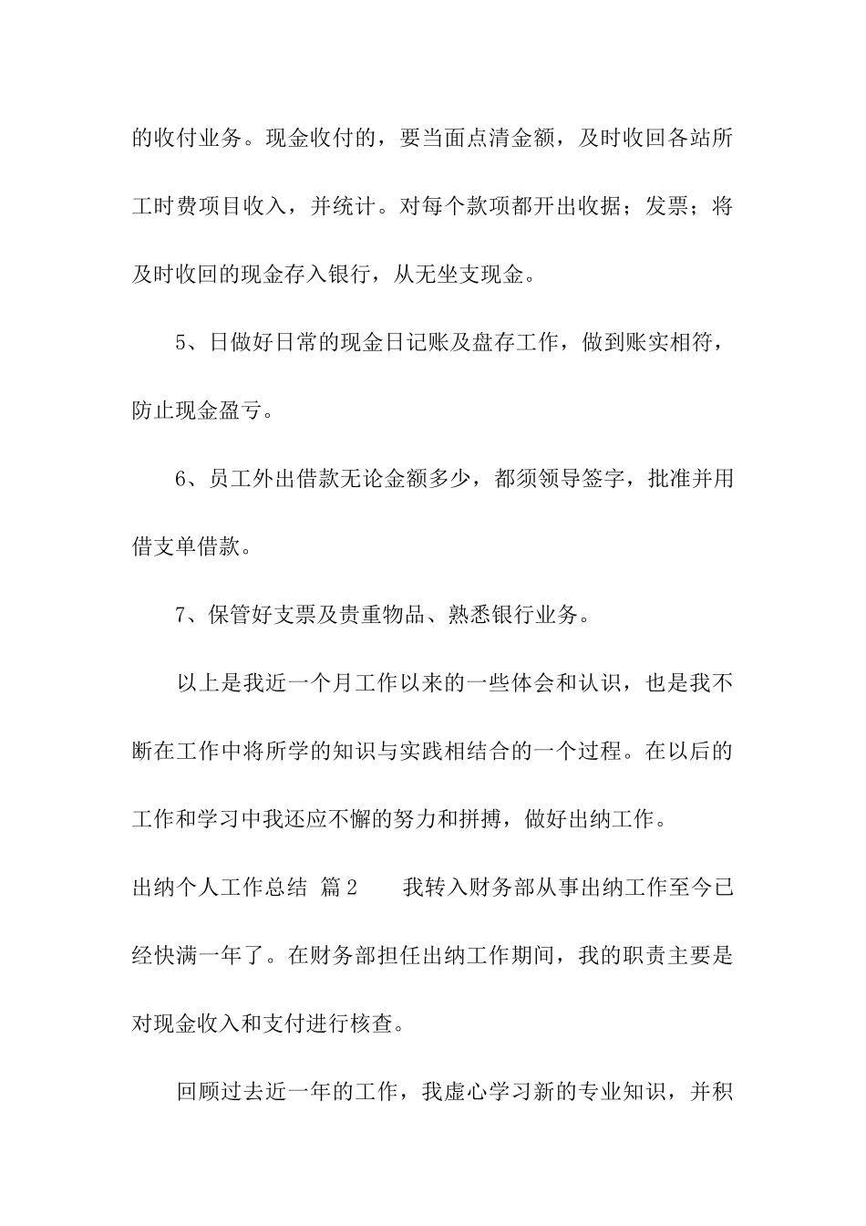 关于出纳个人工作总结模板集合六篇_第3页