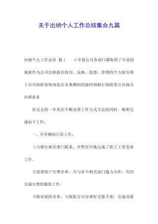 关于出纳个人工作总结集合九篇