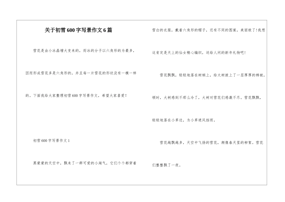 关于初雪600字写景作文6篇_第1页