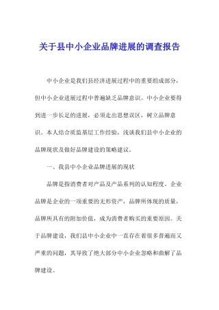 关于县中小企业品牌发展的调查报告