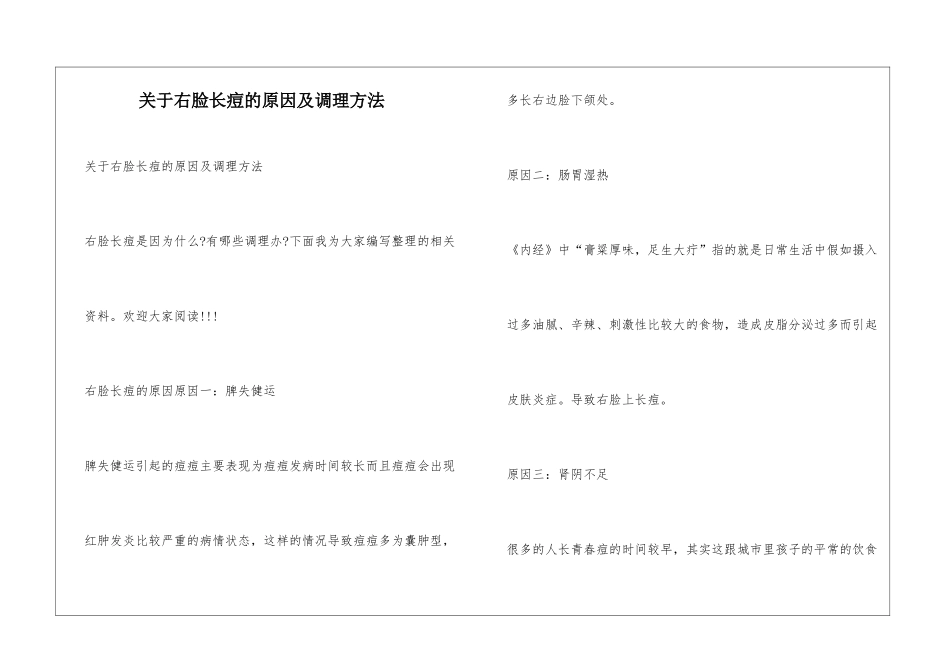 关于右脸长痘的原因及调理方法_第1页