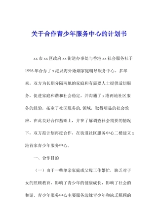 关于合作青少年服务中心的计划书