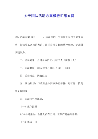 关于团队活动方案模板汇编6篇