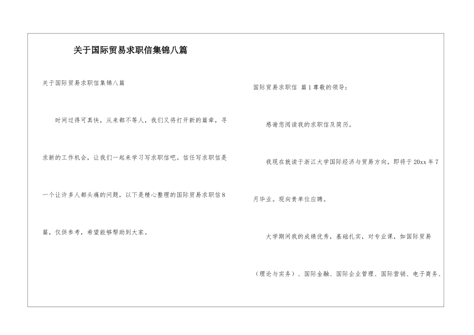 关于国际贸易求职信集锦八篇_第1页