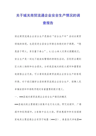 关于城关商贸流通企业安全生产情况的调查报告-