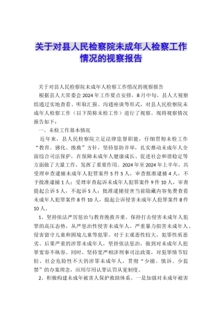 关于对县人民检察院未成年人检察工作情况的视察报告