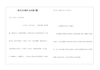 关于小小班个人计划7篇