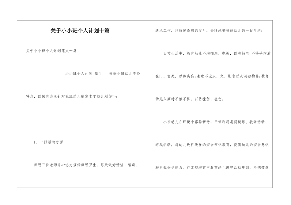 关于小小班个人计划十篇_第1页
