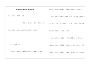 关于小小班个人计划十篇