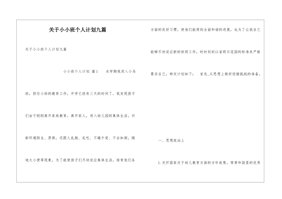 关于小小班个人计划九篇_第1页