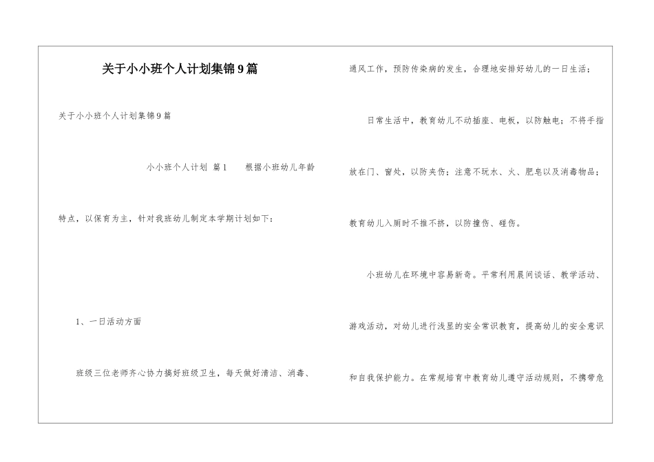 关于小小班个人计划集锦9篇_第1页