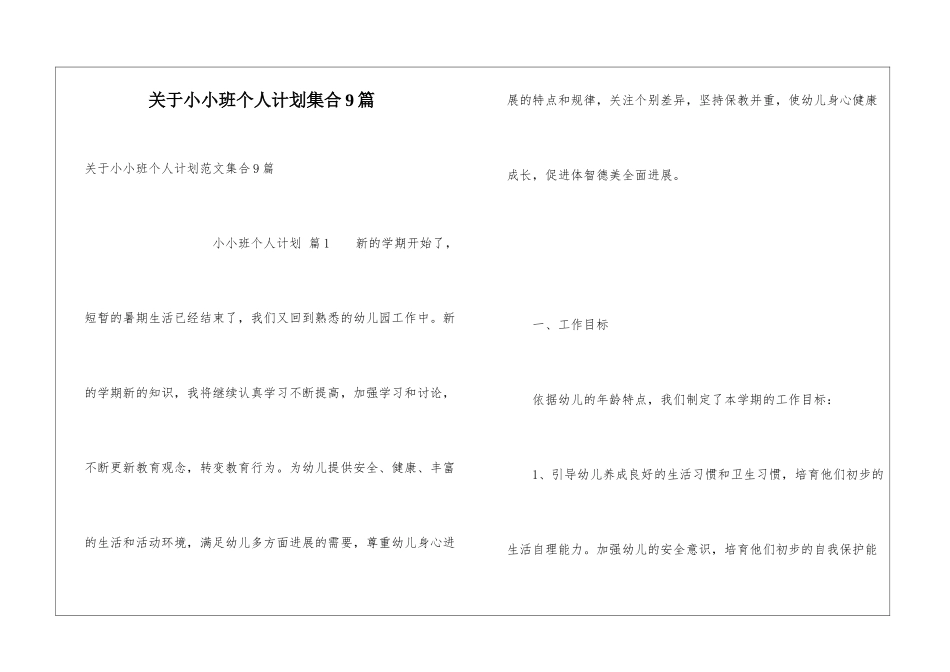 关于小小班个人计划集合9篇_第1页