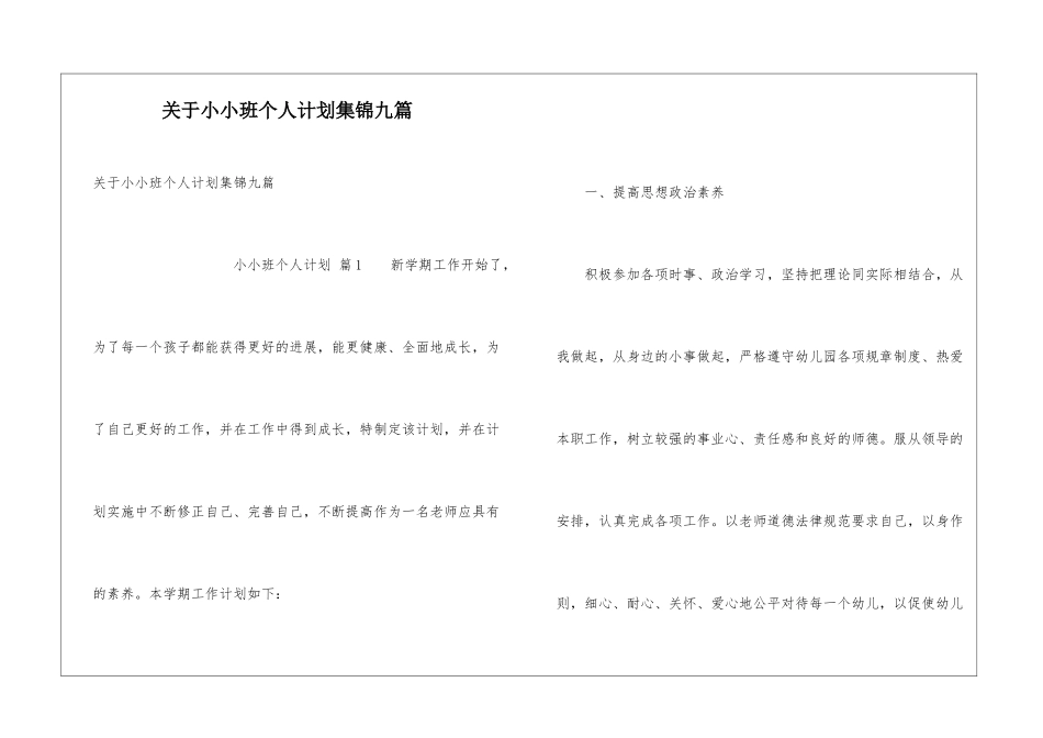 关于小小班个人计划集锦九篇_第1页