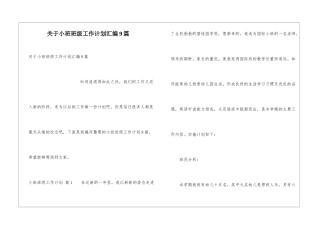 关于小班班级工作计划汇编9篇