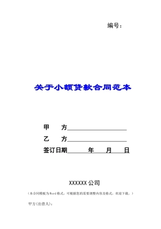 关于小额贷款合同范本-